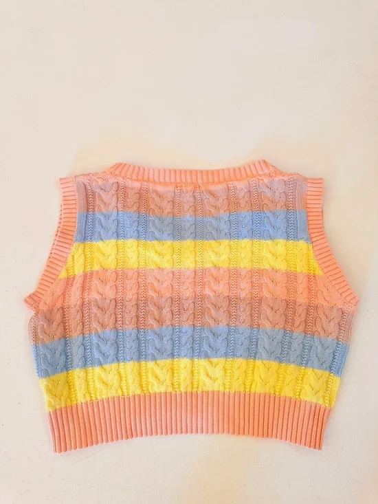 Pastel stripe cable knit vest sweater - Picture 4 of 7